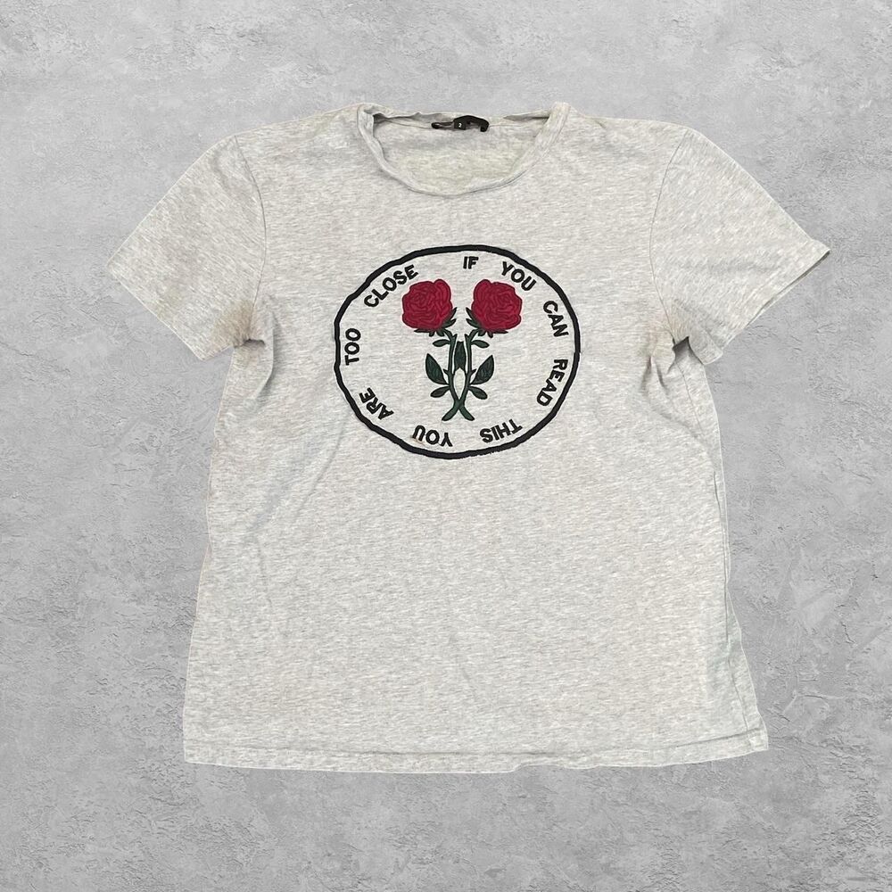 Maje Broderie Embroidered Tee Shirt Size 2 French Boho Vintage Romantic